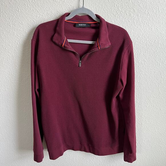 Bugatchi Performance Quarter Zip Pullover Mens L Burgundy Red Knit Cotton Jacket - Picture 1 of 6